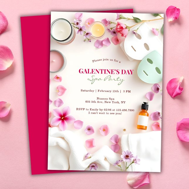Pink Girly Wellness-Center Party BESTE FREUNDIN Ga Einladung (Elegant Pink Girly Spa Party BFF Galentine's Day Invitation)