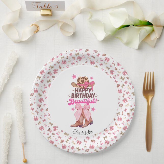 Pink Girly Western Cowgirl Happy Birthday Custom Pappteller (Hochzeit)
