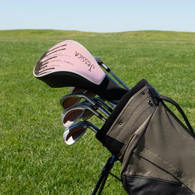 Pink Girly Womens Bling Black Script Name Golf Headcover (In SItu)
