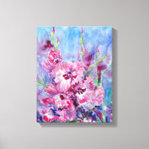 "Pink Gladioli" Stretched Canvas Print