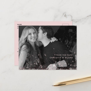 Pink Glam B/W Foto Wedding Save the Date QR Code Postkarte