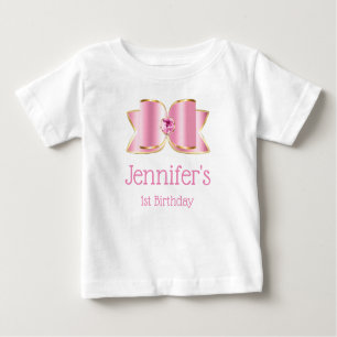 Pink Glam Bow mit Center Gemstone 1. Geburtstag Baby T-shirt