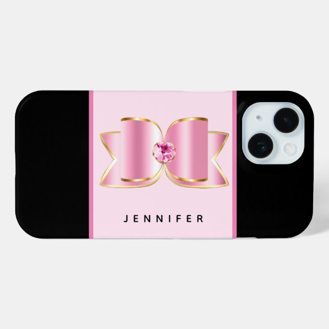 Pink Glam Bow mit Center Gemstone Case-Mate iPhone Hülle (Rückseite (Horizontal))