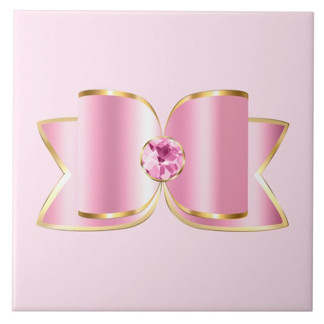 Pink Glam Bow mit Center Gemstone Fliese (Vorderseite)