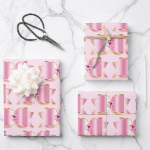 Pink Glam Bow mit Center Gemstone Geschenkpapier Set
