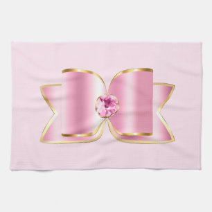 Pink Glam Bow mit Center Gemstone Geschirrtuch
