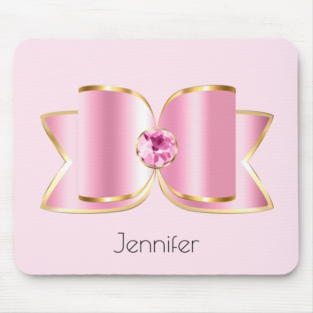 Pink Glam Bow mit Center Gemstone Mousepad (Vorne)