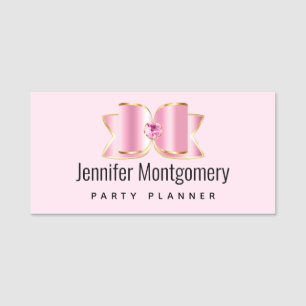 Pink Glam Bow mit Center Gemstone Namensschild