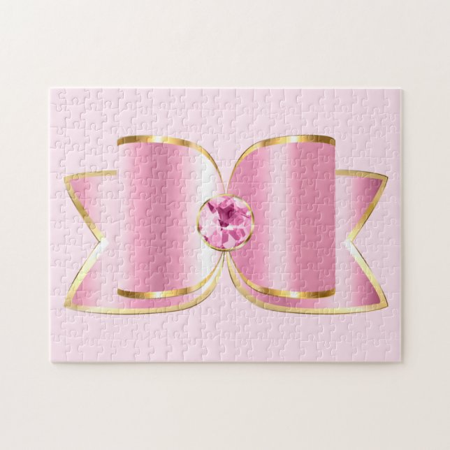 Pink Glam Bow mit Center Gemstone Puzzle (Horizontal)