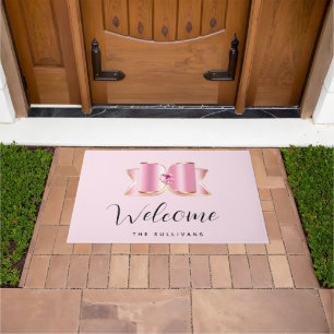 Pink Glam Bow mit Center Gemstone Willkommen Fußmatte