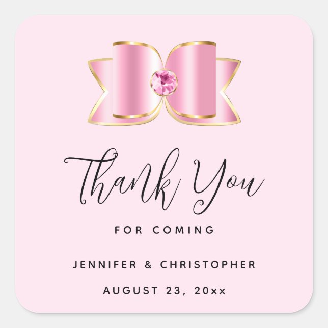 Pink Glam Bow mit einem Center Gem Wedding Vielen  Quadratischer Aufkleber (Vorderseite)