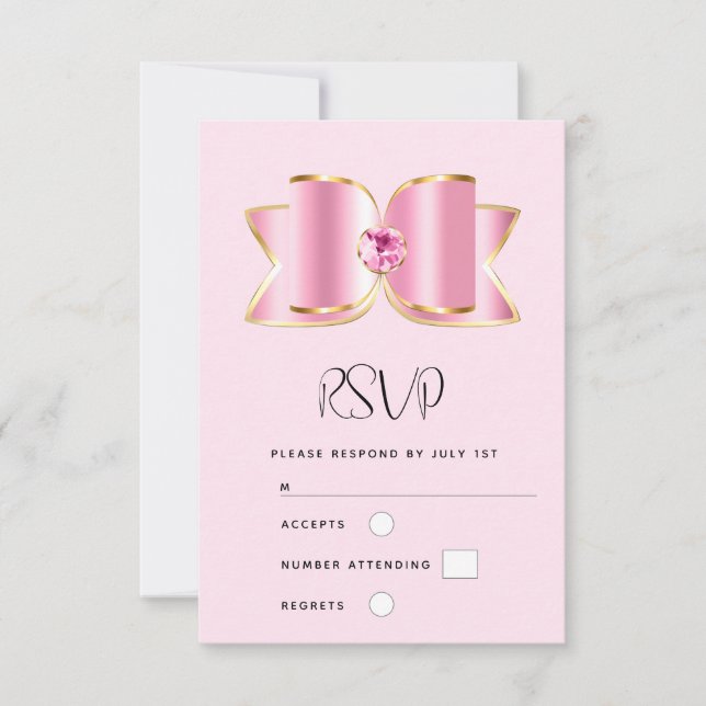 Pink Glam Bow mit einer Mittelsteinzeitung RSVP Karte (Vorderseite)