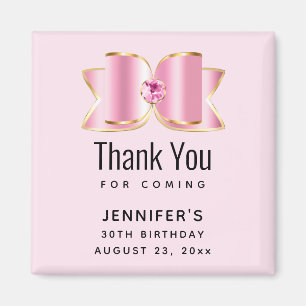 Pink Glam Bow mit Zentrum Gemstone Geburtstag Magnet