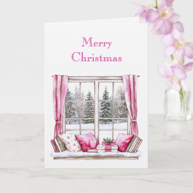 Pink Glam Christmas Trees Window Karte (Orchidee)