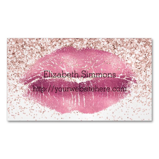 Pink Glam Glitz Glitzer Lippenstufen Magnetische Visitenkarte (Vorderseite)