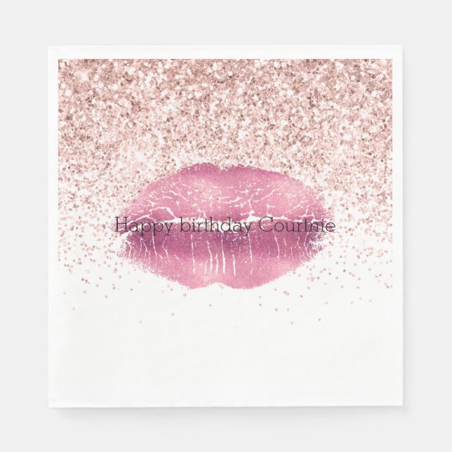 Pink Glam Glitz Glitzer Lippenstufen Serviette (Vorderseite)
