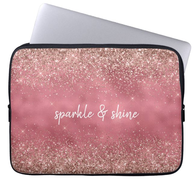 Pink Glam Glitzy Glitzer personalisiert Laptopschutzhülle (Vorderseite)