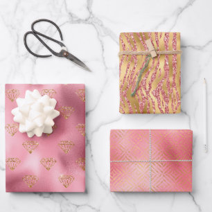 Pink Glam Gold Diamonds Geschenkpapier Set