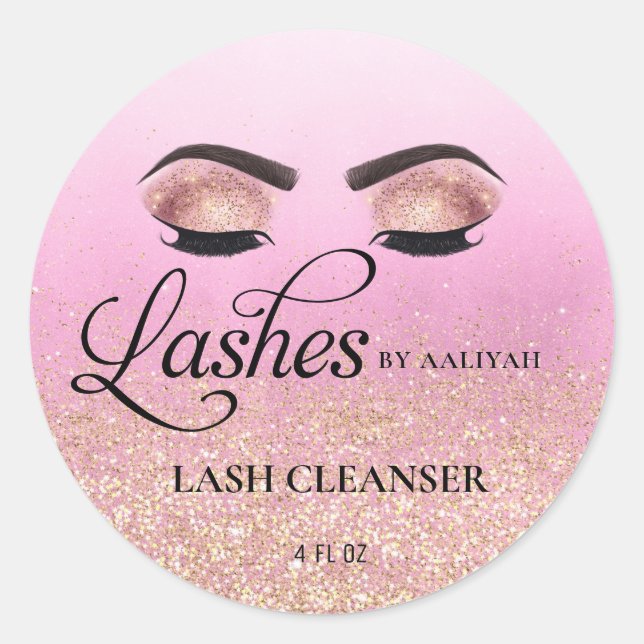 Pink Glam Gold Glitzer Eyelash Cleanser Lash Bath Runder Aufkleber (Vorderseite)