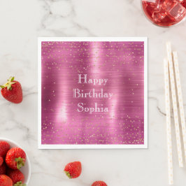 Pink Glam Gold Sparkle Confetti Geburtstag Serviette