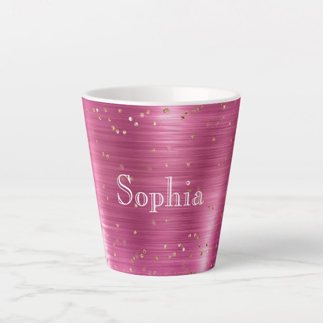 Pink Glam Gold Sparkle Confetti Personalisiert Milchtasse (Vorderseite)