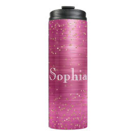 Pink Glam Gold Sparkle Confetti Personalisiert Thermosbecher