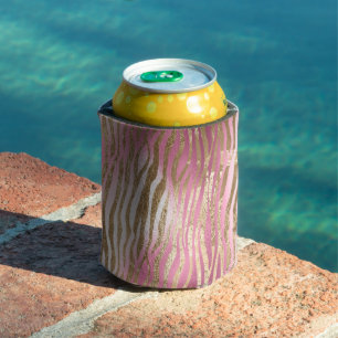 Pink Glam Gold Zebradruck Tiermuster Dosenkühler