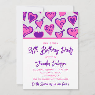 Pink Glam Herzmuster 36. Geburtstag Einladungen