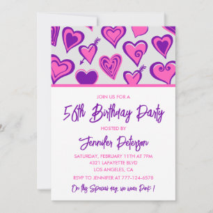 Pink Glam Herzmuster 56. Geburtstag Einladungen