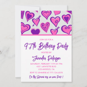 Pink Glam Herzmuster 97. Geburtstag Einladungen