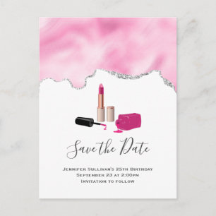 Pink Glam Lipstick mit Nail Polnisch Save the Date Einladungspostkarte