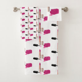 Pink Glam Lipstick & Nail Polnische Schönheit Them Badhandtuch Set