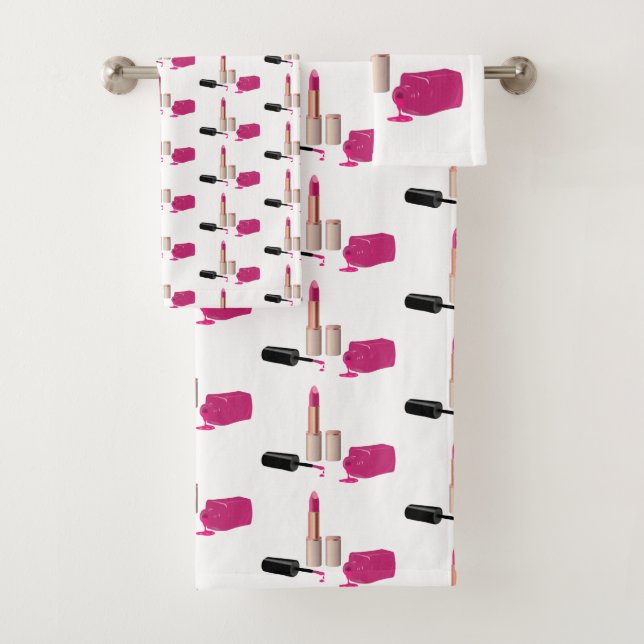 Pink Glam Lipstick & Nail Polnische Schönheit Them Badhandtuch Set (Insitu)