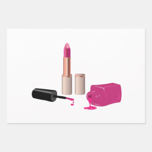 Pink Glam Lipstick & Nail Polnische Schönheit Them Geschenkpapier Set