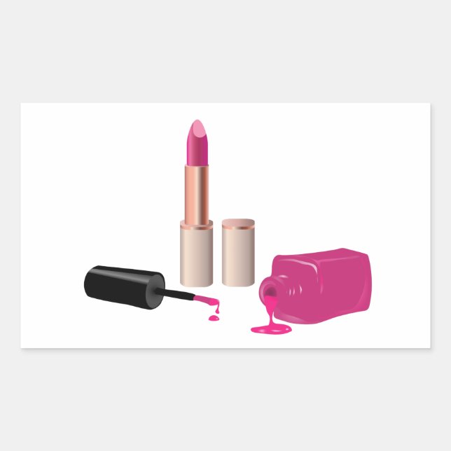 Pink Glam Lipstick & Nail Polnische Schönheit Them Rechteckiger Aufkleber (Vorderseite)