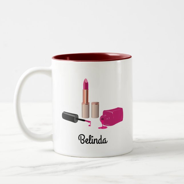 Pink Glam Lipstick & Nail Polnische Schönheit Them Zweifarbige Tasse (Links)