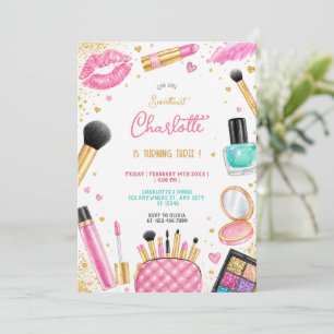 Pink Glam Makeup Geburtstagsfeier Mädchen Chic Einladung