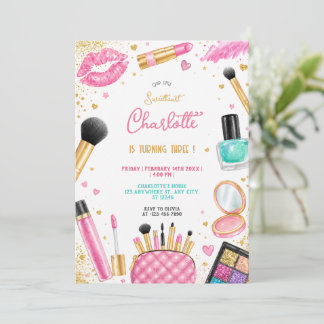 Pink Glam Makeup Geburtstagsfeier Mädchen Chic Einladung