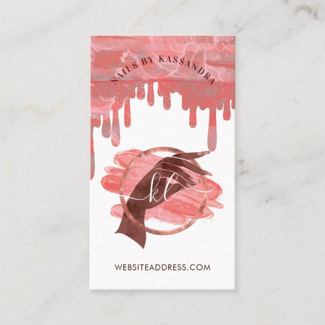 Pink Glam Nail Art Manicure Salon Script Monogram Visitenkarte (Vorderseite)