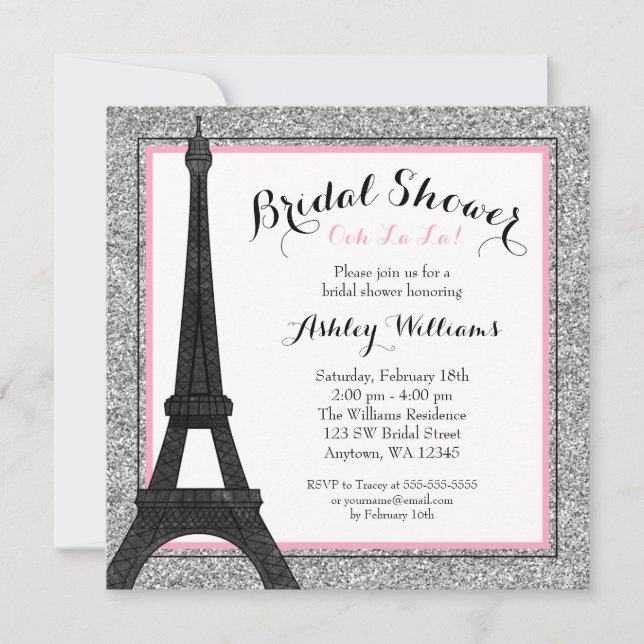 Pink Glam Paris Brautparty Einladung (Vorderseite)