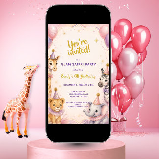 Pink Glam Safari 5. Geburtstagsfeier Einladung