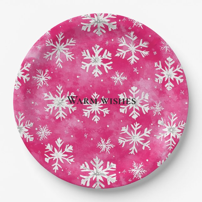 Pink Glam Snowflakes Weihnachten Pappteller (Vorderseite)