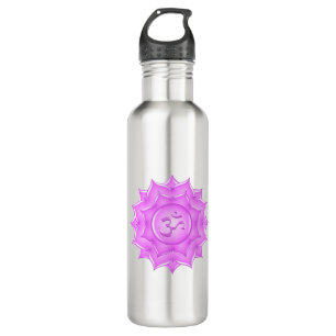 Pink Glass Lotus Blume Om Symbol Zeichnend Edelstahlflasche