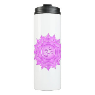 Pink Glass Lotus Blume Om Symbol Zeichnend Thermosbecher