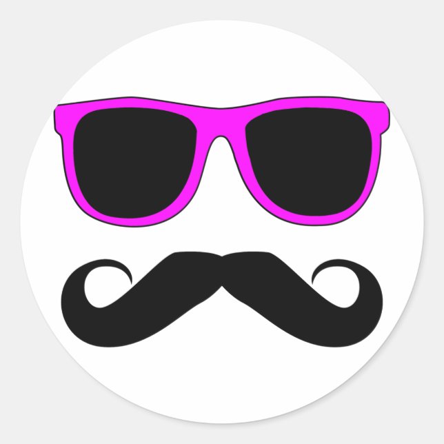 Pink Glasses Mustache Retro Runder Aufkleber (Vorderseite)