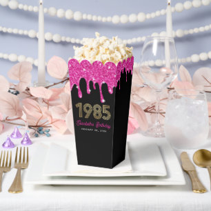 Pink Glitter Drip Faux Gold 1985 40. Geburtstag Geschenkschachtel