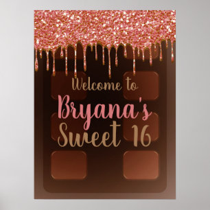 Pink Glitter Drip Schokoladenriegel Sweet 16 Poster