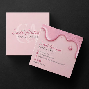 Pink Glitter Drips Visagist Wimpern Schönheitssalo Quadratische Visitenkarte