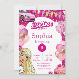 Pink Glitter Fashion Doll Birthday Invite Einladung