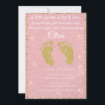 Pink Glitter Footprint Baby Girl Shower Invitation Einladung<br><div class="desc">Looking for a matching Thank You Card? Here it is: https://www.zazzle.com/pink_glitter_footprint_baby_girl_thank_you_card-256234627869963066 Celebrate the arrival of your little lady with a touch of modern elegance. This beautiful baby shower invitation features two stunning gold glitter footprints side-by-side, creating a sweet and simple design that is perfect for a girl's shower. The clean,...</div>